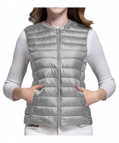 Women Puffer Vest Jacket Womens Plus Size Puffer Vest Plus Size Women Puffer Vest Women Puffer Vest with Snaps Grey $12.01 Vests