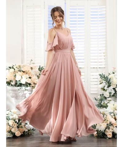 Women's Cold Shoulder Bridesmaid Dresses 2023 for Wedding Long V-Neck Formal Evening Party Dress with Slit VT018 Peacock $31....