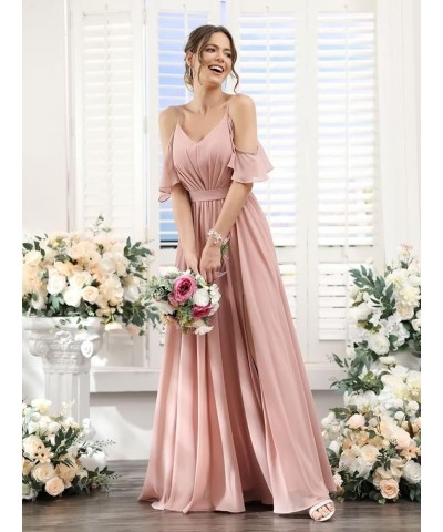 Women's Cold Shoulder Bridesmaid Dresses 2023 for Wedding Long V-Neck Formal Evening Party Dress with Slit VT018 Peacock $31....