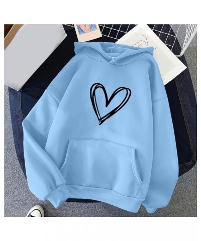 Hoodies for Women Plus Size Long Sleeve Solid Heart Print Drawstring Pullover Loose Casual Cute Sweatshirt with Pocket A01_sk...