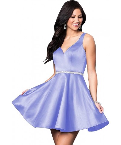 Short Homecoming Dresses with Pockets V-Neck Open Back Satin Prom Party Gowns for Teens 2023 Lavender $20.40 Dresses