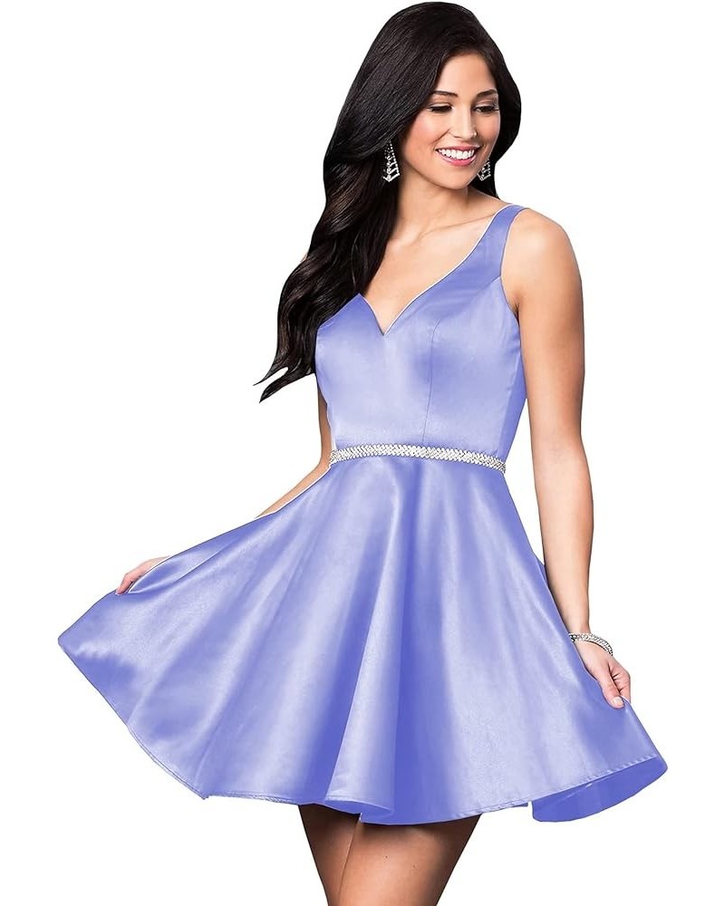 Short Homecoming Dresses with Pockets V-Neck Open Back Satin Prom Party Gowns for Teens 2023 Lavender $20.40 Dresses