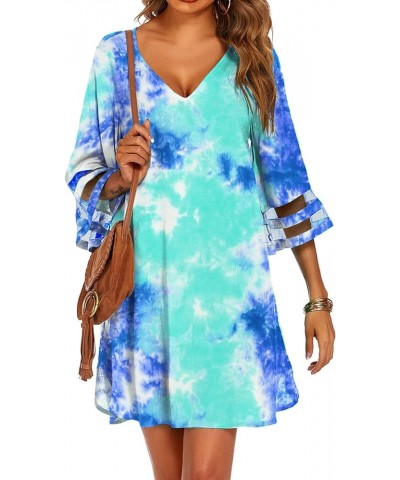 Women's Swimsuit Cover Up 3/4 Bell Sleeve Beachwear Coverups Deep V-Neck Bikini Beach Dress S-3XL Prt1 Tie Dye $16.14 Swimsuits