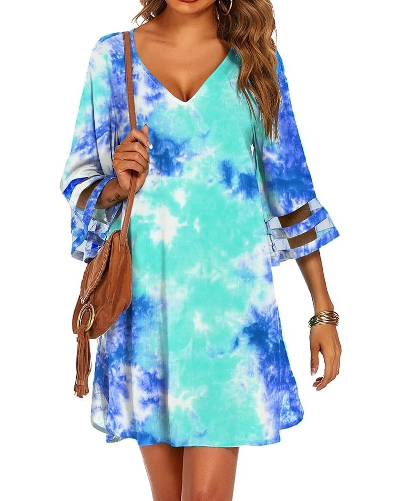 Women's Swimsuit Cover Up 3/4 Bell Sleeve Beachwear Coverups Deep V-Neck Bikini Beach Dress S-3XL Prt1 Tie Dye $16.14 Swimsuits