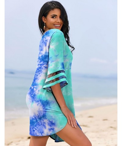 Women's Swimsuit Cover Up 3/4 Bell Sleeve Beachwear Coverups Deep V-Neck Bikini Beach Dress S-3XL Prt1 Tie Dye $16.14 Swimsuits