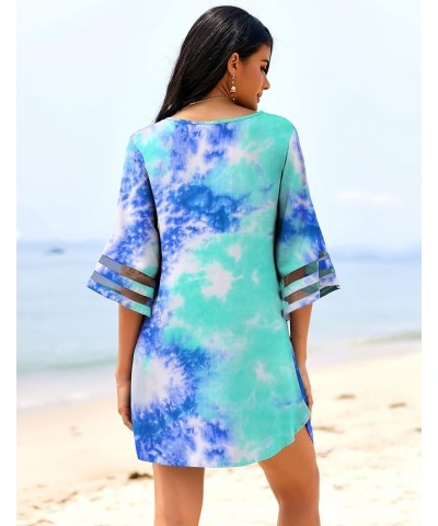 Women's Swimsuit Cover Up 3/4 Bell Sleeve Beachwear Coverups Deep V-Neck Bikini Beach Dress S-3XL Prt1 Tie Dye $16.14 Swimsuits