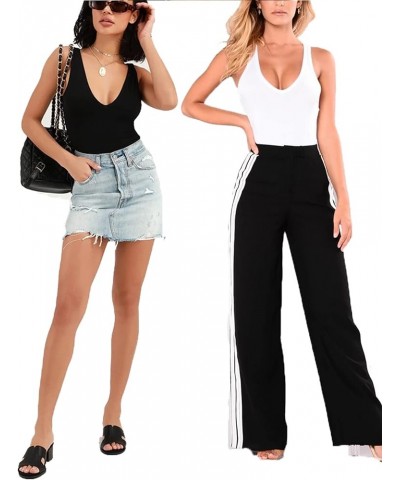 Women's Scoop Neck Bodysuits Sleeveless Tank Top Jumpsuits V Neck-black $11.24 Bodysuits