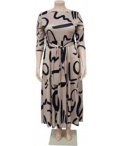 Womens Plus Size Camo Dress Long Sleeve African Print Camouflage A-line Flowy Long Maxi Dress with Tie 2-biege $21.99 Dresses