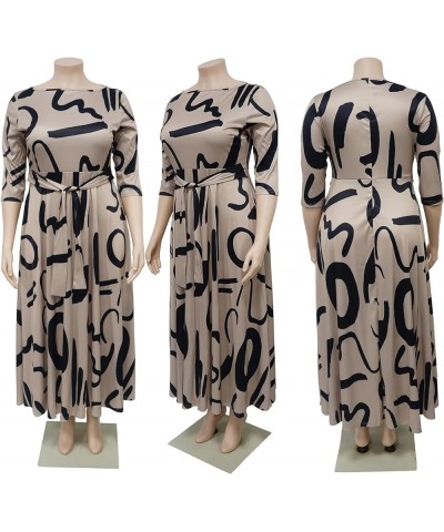 Womens Plus Size Camo Dress Long Sleeve African Print Camouflage A-line Flowy Long Maxi Dress with Tie 2-biege $21.99 Dresses