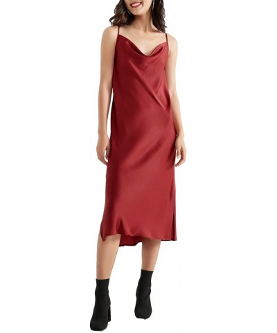 Satin Midi Slip Dress with Adjustable Spaghetti Strap, Ideal for Date Night or Formal Occasions Festive Red $28.67 Lingerie