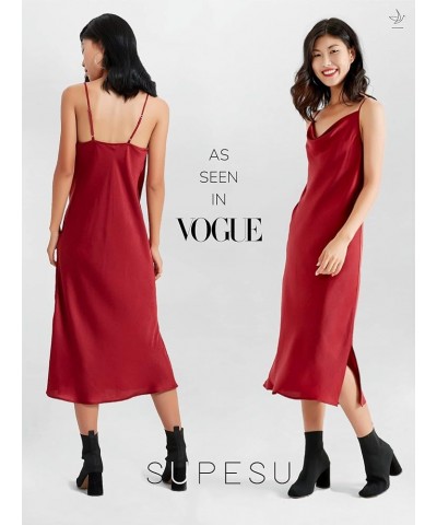 Satin Midi Slip Dress with Adjustable Spaghetti Strap, Ideal for Date Night or Formal Occasions Festive Red $28.67 Lingerie