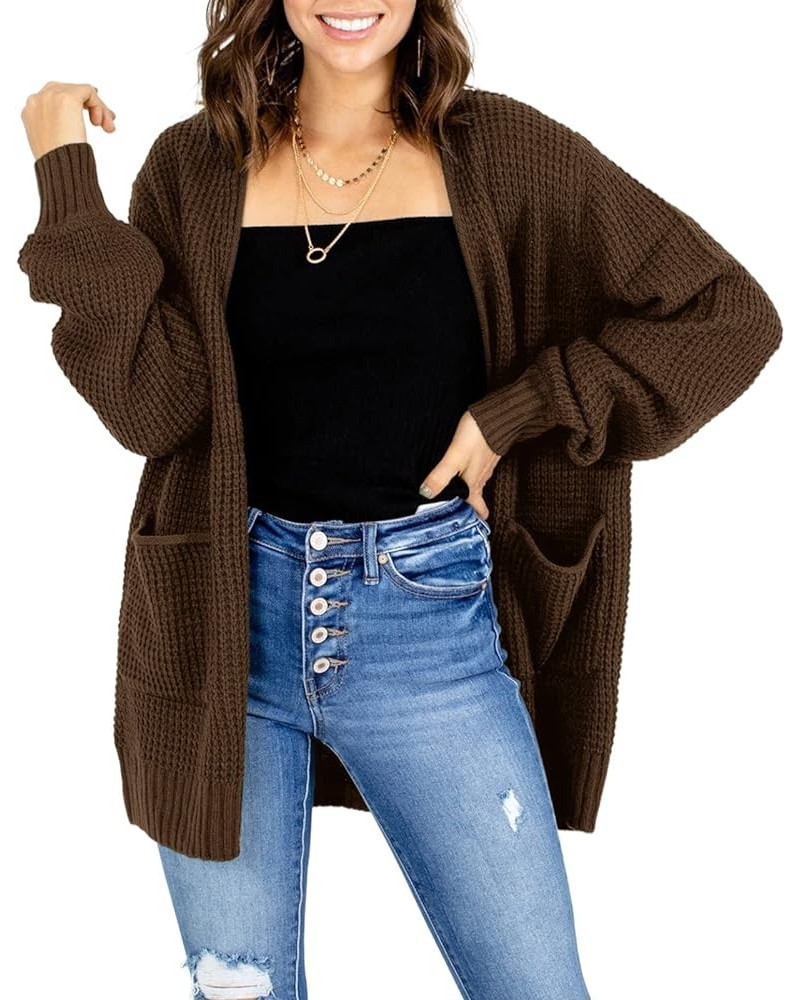 Womens Open Front Waffle Long Sleeve Lightweight Knit Cardigans Sweater Oversized Sweaters with Pockets Coffee $16.79 Sweaters