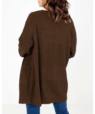 Womens Open Front Waffle Long Sleeve Lightweight Knit Cardigans Sweater Oversized Sweaters with Pockets Coffee $16.79 Sweaters