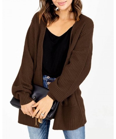 Womens Open Front Waffle Long Sleeve Lightweight Knit Cardigans Sweater Oversized Sweaters with Pockets Coffee $16.79 Sweaters