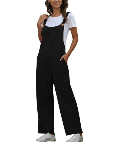 Women's Bib Overalls Jumper High Waist Square Collar Painters Overalls Summer Romper Sleeveless Jumpsuit Black $19.24 Overalls