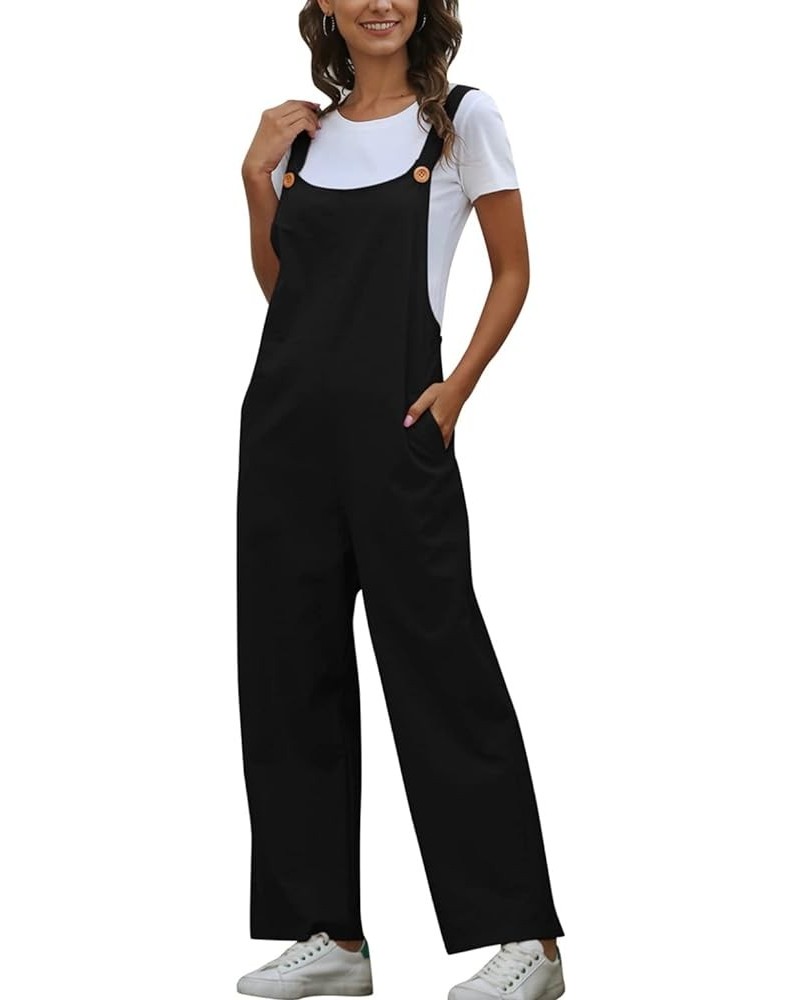 Women's Bib Overalls Jumper High Waist Square Collar Painters Overalls Summer Romper Sleeveless Jumpsuit Black $19.24 Overalls