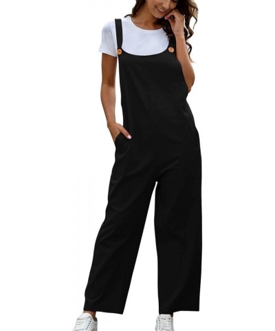 Women's Bib Overalls Jumper High Waist Square Collar Painters Overalls Summer Romper Sleeveless Jumpsuit Black $19.24 Overalls