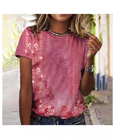 Going Out Tops for Women Short Sleeve Fashion Print Lightweight Tunic Elegant Crewneck Tee Shirts Blouses 05-pink $8.21 T-Shirts