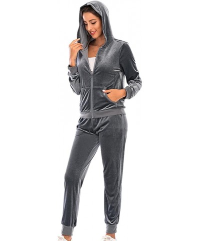 Women's Sweatsuits Sets Velour 2 Piece Outfits Zip Up Hooded Coat With Poocket And Wide Leg Sweatpants Lounge Sets A01gray $1...