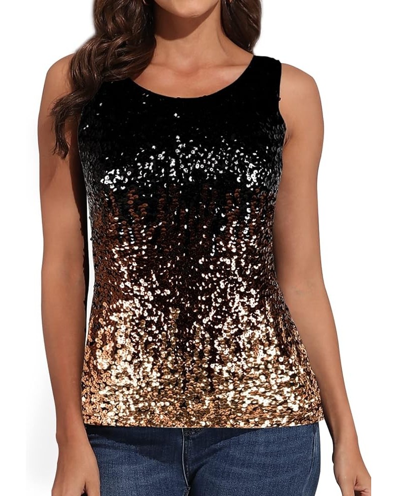 Women Sparkly Sequin Tank Top Shimmer Glam Art Deco Rave Party Vest Tops Black/Coffee/Gold $9.66 Vests