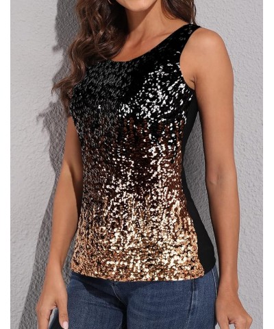 Women Sparkly Sequin Tank Top Shimmer Glam Art Deco Rave Party Vest Tops Black/Coffee/Gold $9.66 Vests