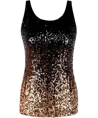 Women Sparkly Sequin Tank Top Shimmer Glam Art Deco Rave Party Vest Tops Black/Coffee/Gold $9.66 Vests