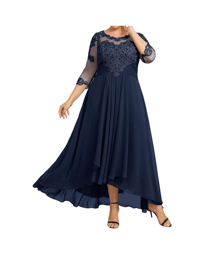 Mother of The Bride Dresses Lace Applique Plus Size Scoop A Line Long Chiffon Mother of The Bride Dress with Sleeves Pleated ...