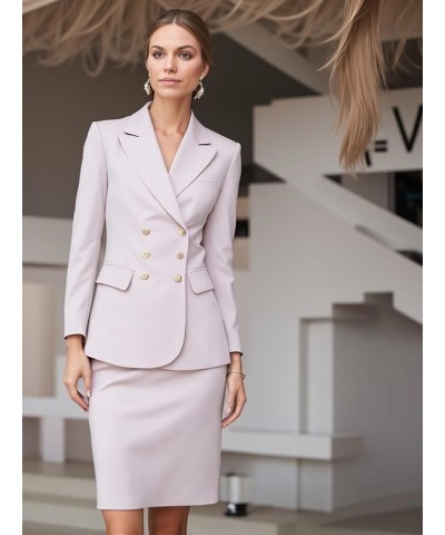 Women's Business Suit 2 Pieces Solid Blazer Skirt Slim Fit Lady Suit Set for Office Work Dusty Blue $40.69 Suits