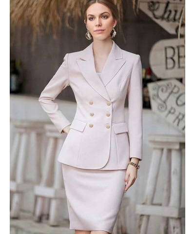 Women's Business Suit 2 Pieces Solid Blazer Skirt Slim Fit Lady Suit Set for Office Work Dusty Blue $40.69 Suits