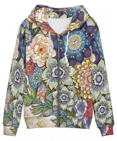 Women's Zip Up Long Sleeve Oversized Drawstring Hoodie Hooded Sweatshirt Pullover Top with Pockets Boho Floral $17.37 Hoodies...