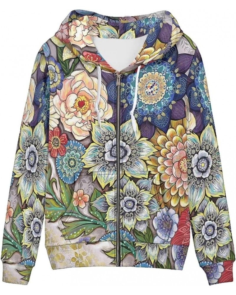 Women's Zip Up Long Sleeve Oversized Drawstring Hoodie Hooded Sweatshirt Pullover Top with Pockets Boho Floral $17.37 Hoodies...