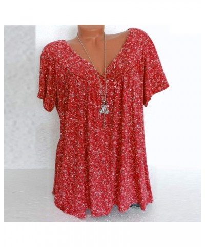 Women Boho Floral Tunic Shirts Short Sleeve V Neck Ladies Summer Tops Dressy Causal Sexy Blouses Cute Clothing 2023 Red 9 $7....