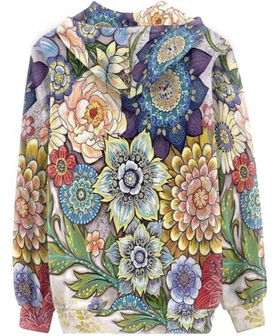 Women's Zip Up Long Sleeve Oversized Drawstring Hoodie Hooded Sweatshirt Pullover Top with Pockets Boho Floral $17.37 Hoodies...