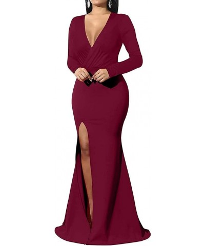 Formal Maxi Dress for Women Sexy Deep V Neck Wrap Side Split Bodycon Cocktail Party Long Floor Length Dress 10735 Winered $26...