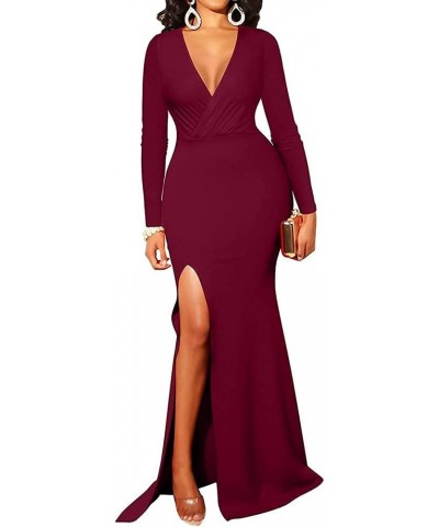 Formal Maxi Dress for Women Sexy Deep V Neck Wrap Side Split Bodycon Cocktail Party Long Floor Length Dress 10735 Winered $26...