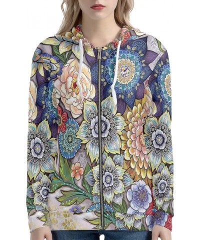 Women's Zip Up Long Sleeve Oversized Drawstring Hoodie Hooded Sweatshirt Pullover Top with Pockets Boho Floral $17.37 Hoodies...