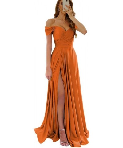 Womens Off Shoulder Prom Dresses Satin Long Formal Wedding Guest Party Gowns Dress with Slit Orange $32.44 Dresses