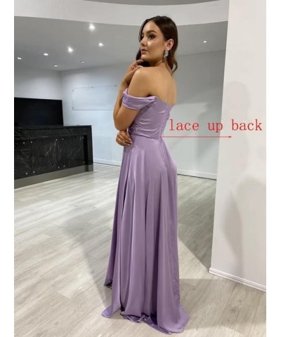 Womens Off Shoulder Prom Dresses Satin Long Formal Wedding Guest Party Gowns Dress with Slit Orange $32.44 Dresses