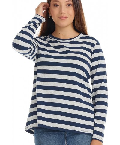 Comfy Long Sleeve Casual Crew Neck Tops for Women B544 Stripes $15.29 T-Shirts