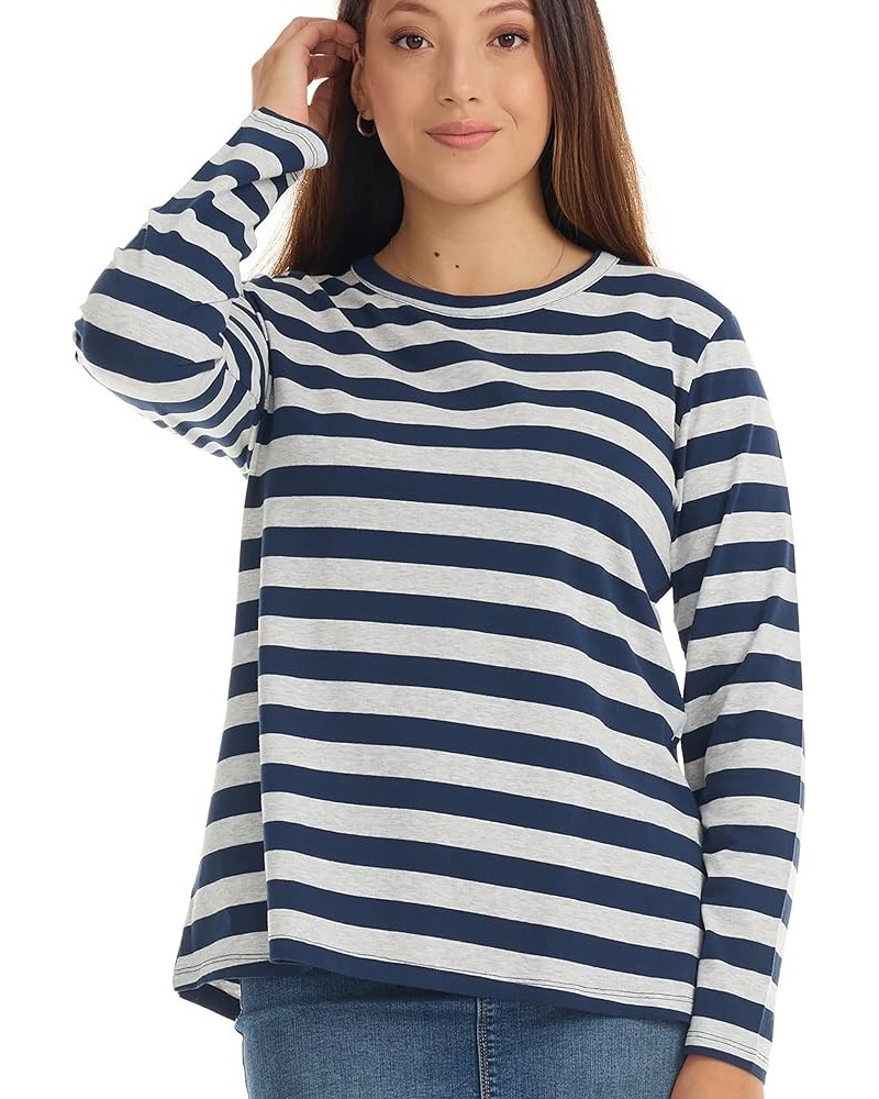 Comfy Long Sleeve Casual Crew Neck Tops for Women B544 Stripes $15.29 T-Shirts