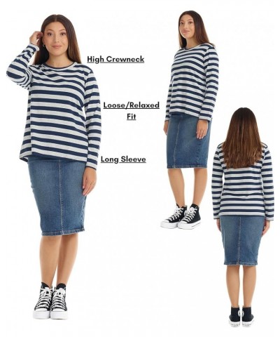 Comfy Long Sleeve Casual Crew Neck Tops for Women B544 Stripes $15.29 T-Shirts