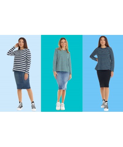 Comfy Long Sleeve Casual Crew Neck Tops for Women B544 Stripes $15.29 T-Shirts