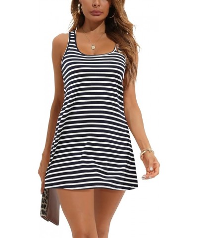 Women Cotton Tank Dress for Summer Casual Dresses Beach Cover Up Loose Sleeveless Sundress Stripe $10.59 Swimsuits