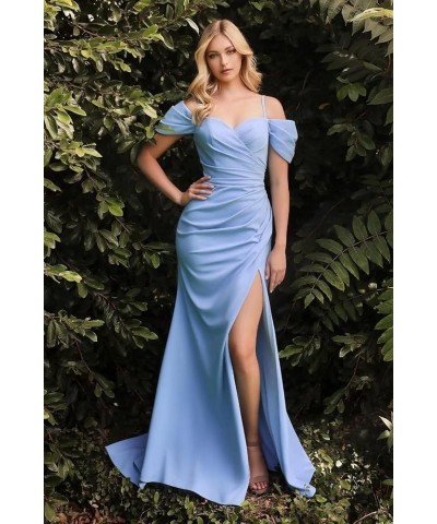 Satin Bridesmaid Dresses for Women Off Shoulder Prom Dress Long Mermaid Prom Gown with Slit MN586 Black $34.80 Dresses