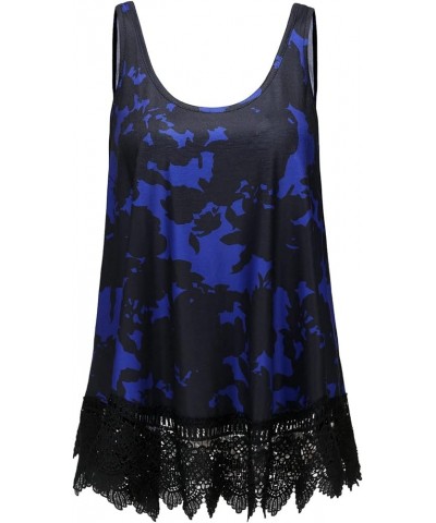 Plus Size Swing Lace Flowy Tank Top for Women F00 Blue Black Floral $10.75 Tanks