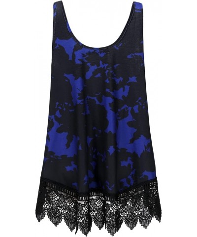 Plus Size Swing Lace Flowy Tank Top for Women F00 Blue Black Floral $10.75 Tanks