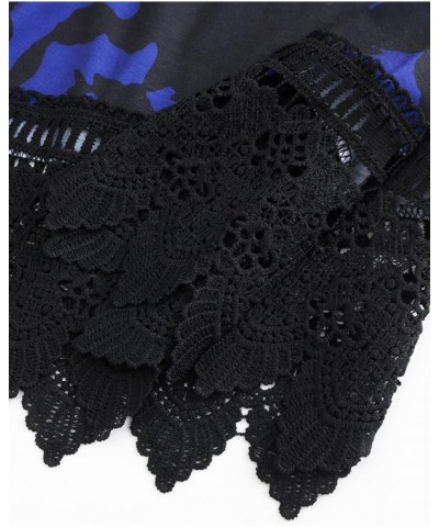 Plus Size Swing Lace Flowy Tank Top for Women F00 Blue Black Floral $10.75 Tanks