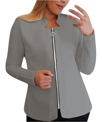 Womens Plus Size Casual Suit Jackets Zipper Cardigan Solid Blazers Coat Mock Neck Long Sleeve Open Front Blazer Jacket Gray $...