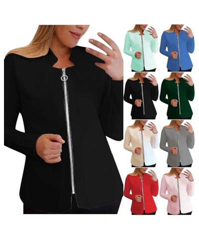 Womens Plus Size Casual Suit Jackets Zipper Cardigan Solid Blazers Coat Mock Neck Long Sleeve Open Front Blazer Jacket Gray $...