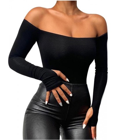 Going Out Tops Sexy Cut/Hollow One/Cold/Off Shoulder Long Sleeve Slim Fit Fashion Casual Shirts… C-black $10.02 Socks